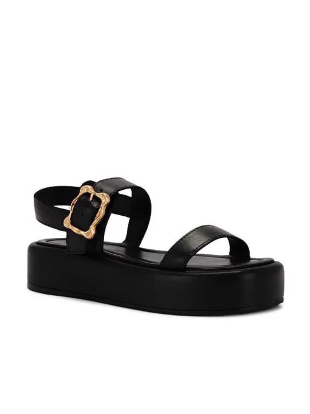 SCHUTZ Black Leather Wavy Flatform Platform Western Boho Strappy Sandals-8 Y2K